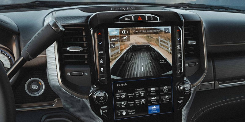 Ram 2500 interior design of a center console and touch screen