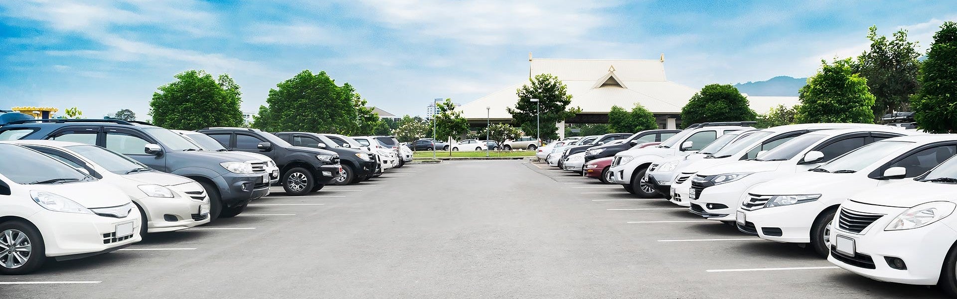 Parking lot full of cars on both side